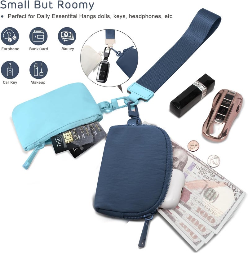 Viverte Mini Zip Around Keychain Wristlet Wallets Small Portable Dual Pounch Wristlet Detachable Coin Purse Pocket Gifts for Women Travel Sports Outdoors(Icing Blue+Navy Blue) - Image 4